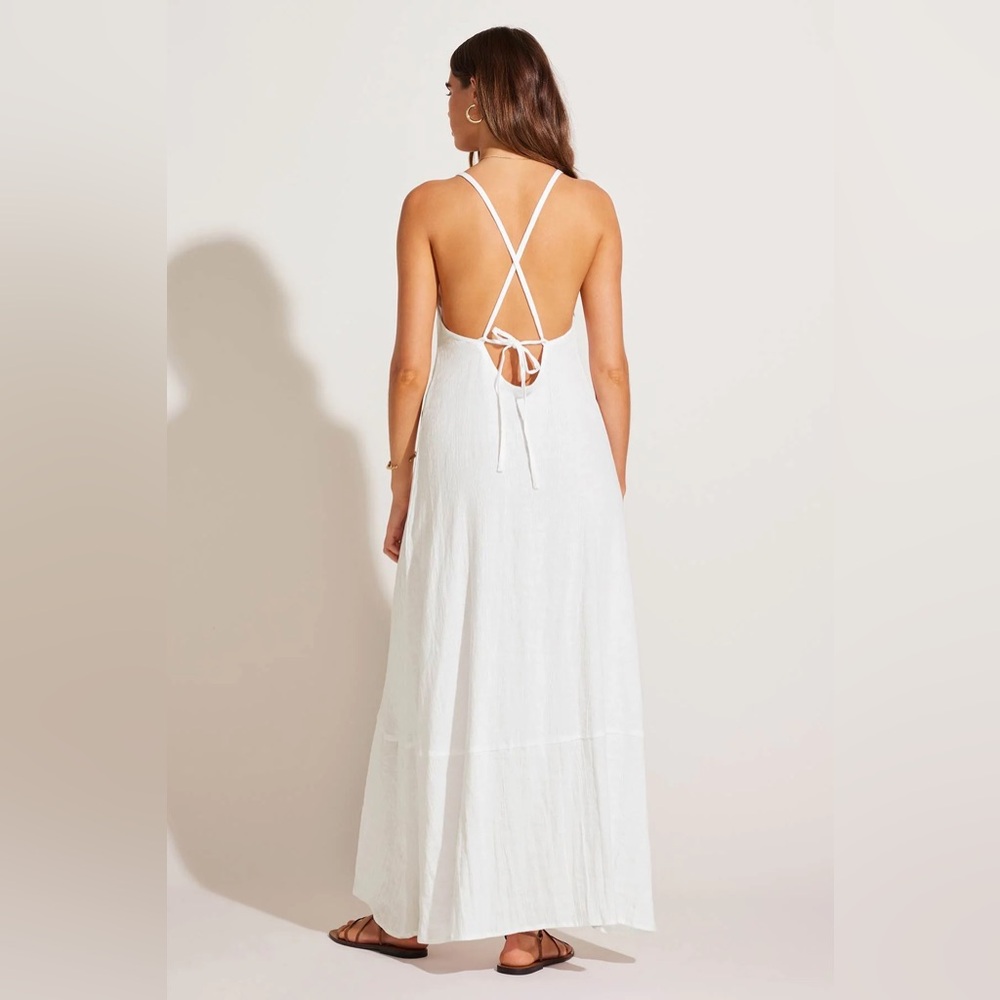 Vitamin A Mari Maxi Dress White Crinkle Linen Cotton Swim Coverup Dress - Picture 2 of 11